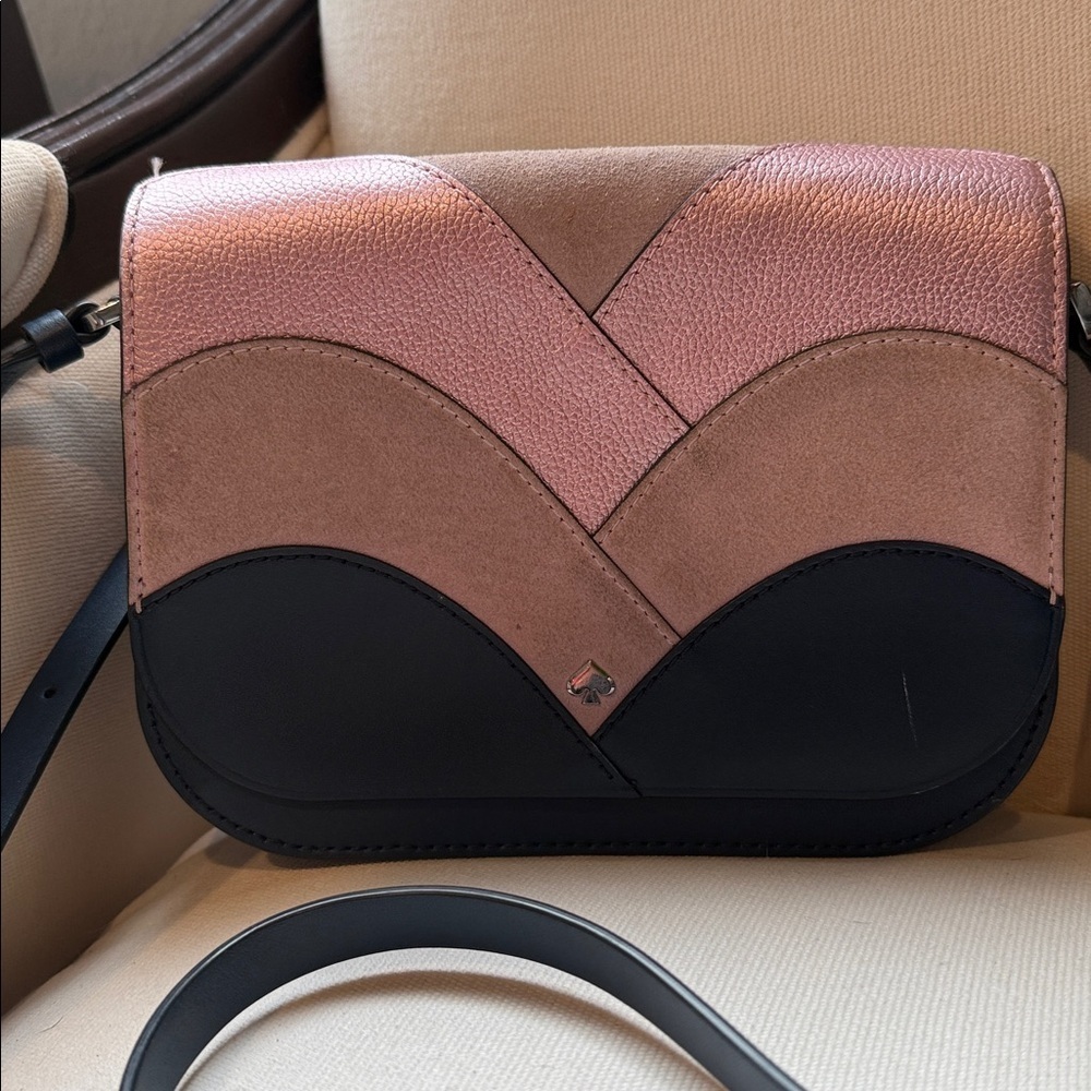 Pink and Black Crossbody Bag Kate Spade Blue Leather suede purse handbag gold - Picture 2 of 10